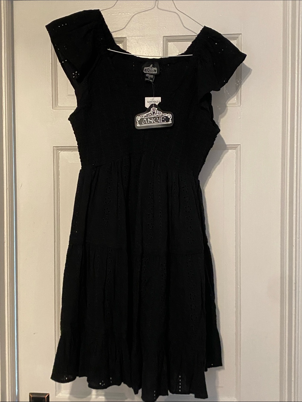 Angie Black Eyelet Tiered Dress with Flutter Sleevesi